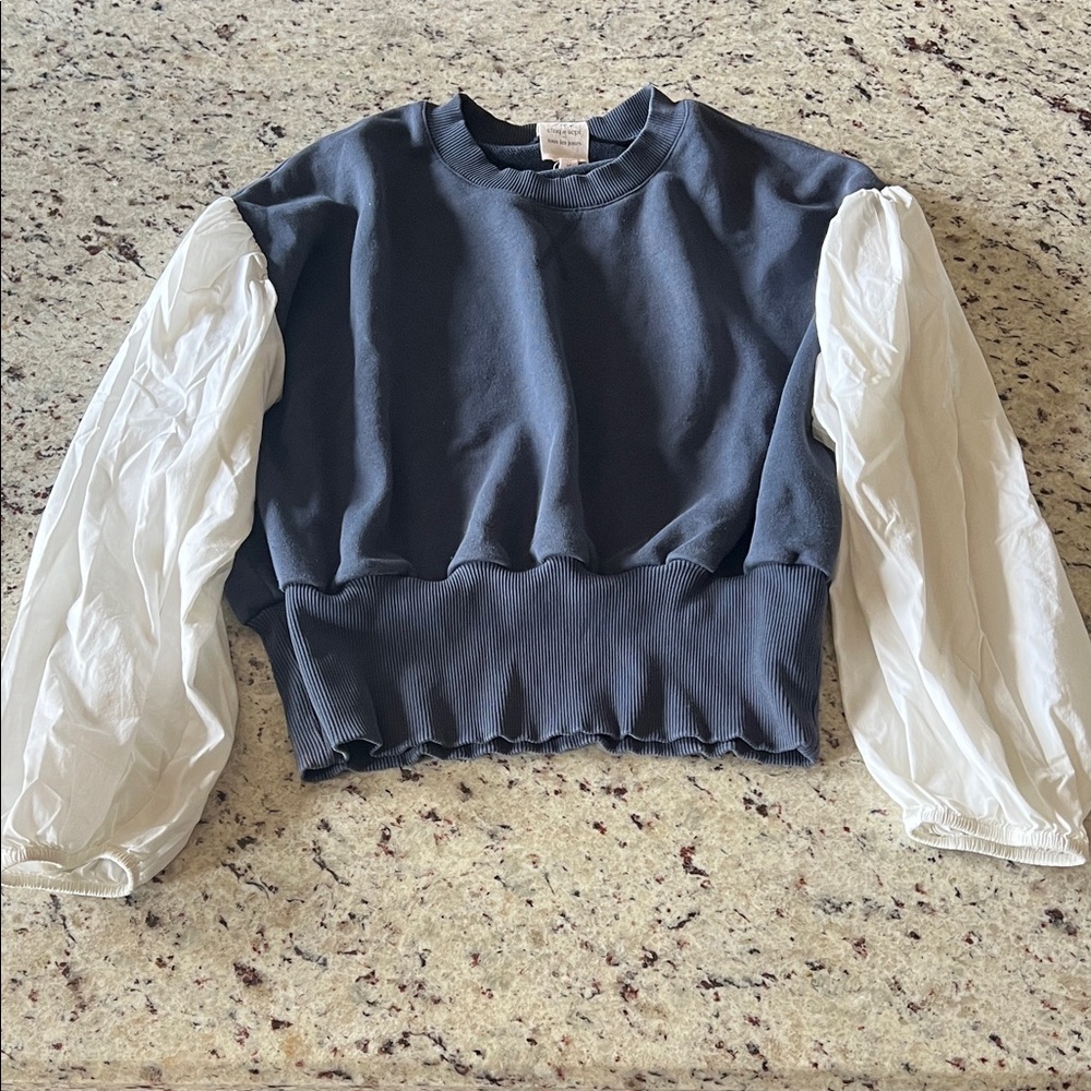 Cinq à Sept Black and White Puff Sleeve Sweatshirt